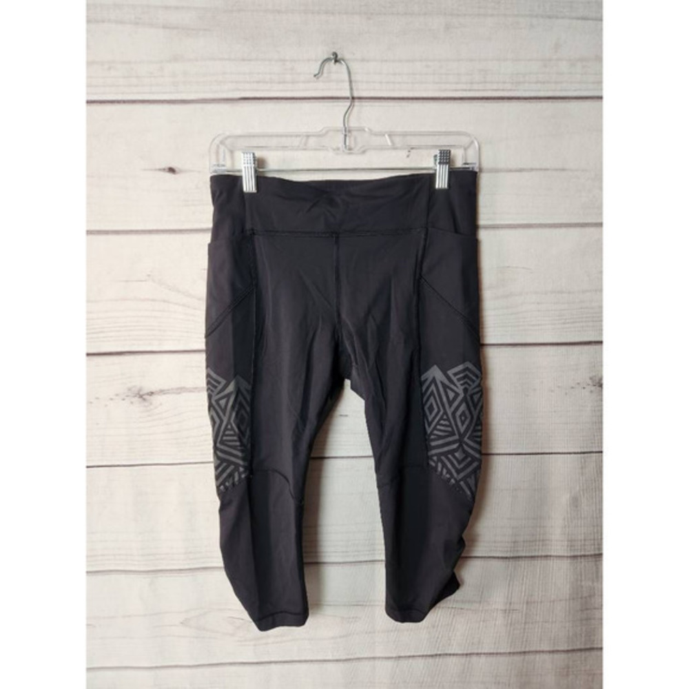 Lululemon Womens Stash It Cropped‎ Pants Black Mid Rise Reflective Pockets 8